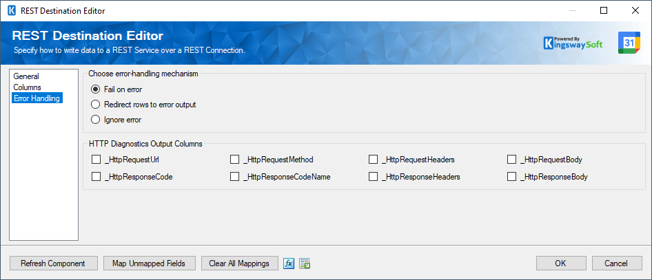 SSIS REST Google Calendar Destination Component - Error Handling